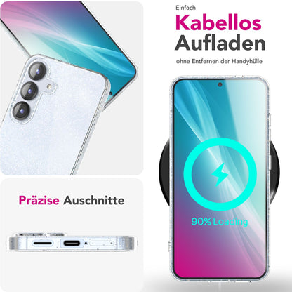 NALIA Glitzerhülle für Samsung Galaxy S25 – Funkelndes Silikon Case – DAZZLIN (Transparent & Stoßfest) – Marke aus Berlin