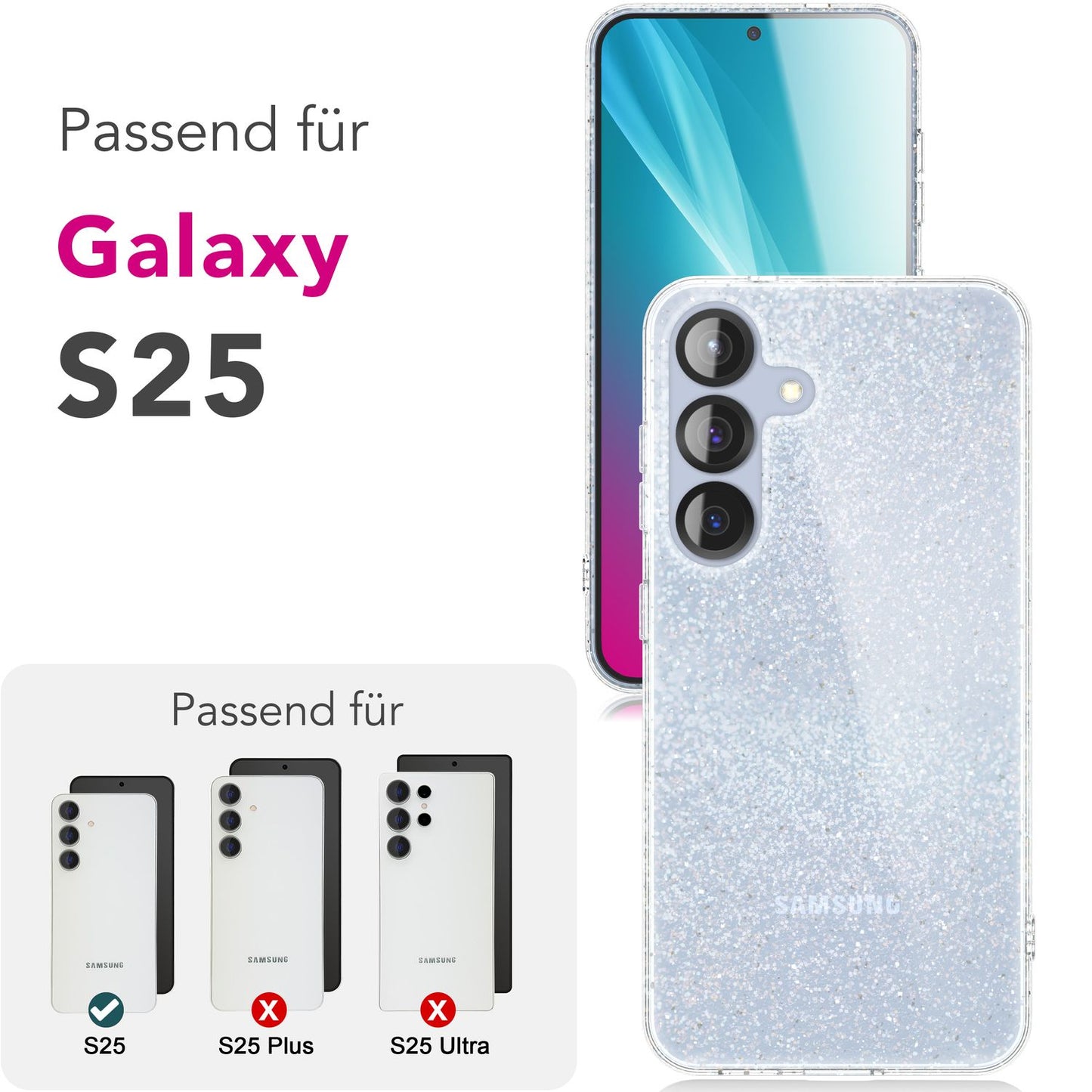 NALIA Glitzerhülle für Samsung Galaxy S25 – Funkelndes Silikon Case – DAZZLIN (Transparent & Stoßfest) – Marke aus Berlin