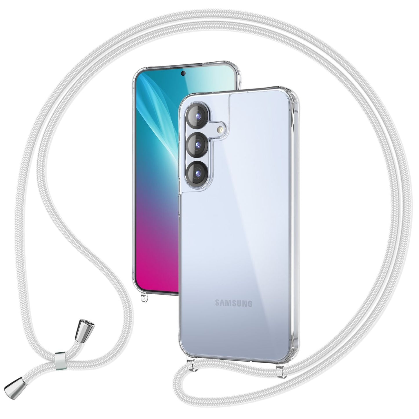 NALIA Handykette für Samsung Galaxy S25 – Transparentes Hybrid-Case & Band – HANGIT PRO (Anti-Gelb Rückseite & Verstellbar) – Marke aus Berlin