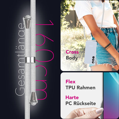 NALIA Handykette für Samsung Galaxy S25 – Transparentes Hybrid-Case & Band – HANGIT PRO (Anti-Gelb Rückseite & Verstellbar) – Marke aus Berlin