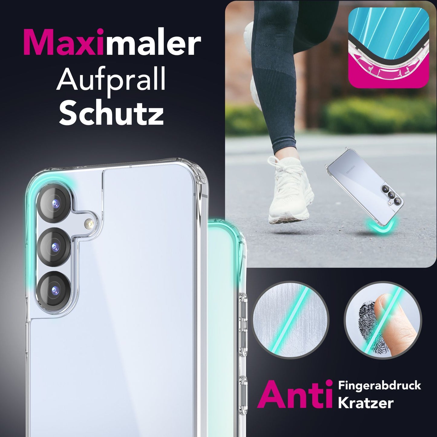 NALIA Handykette für Samsung Galaxy S25 Plus – Transparentes Hybrid-Case & Band – HANGIT PRO (Anti-Gelb Rückseite & Verstellbar) – Marke aus Berlin
