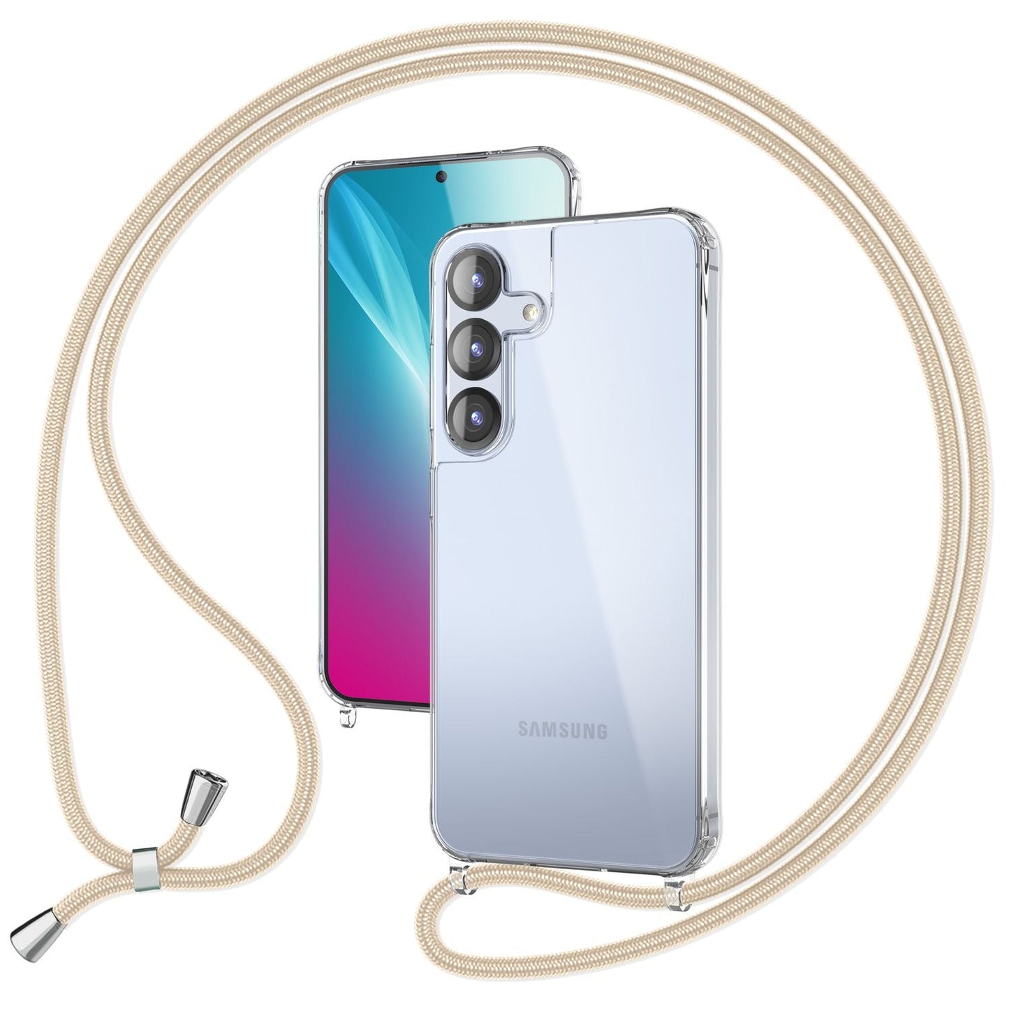NALIA Handykette für Samsung Galaxy S25 Plus – Transparentes Hybrid-Case & Band – HANGIT PRO (Anti-Gelb Rückseite & Verstellbar) – Marke aus Berlin