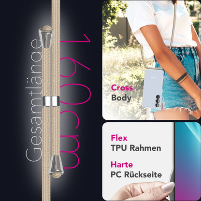 NALIA Handykette für Samsung Galaxy S25 Plus – Transparentes Hybrid-Case & Band – HANGIT PRO (Anti-Gelb Rückseite & Verstellbar) – Marke aus Berlin