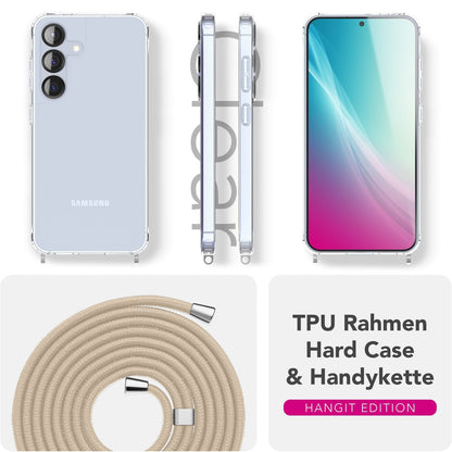 NALIA Handykette für Samsung Galaxy S25 Plus – Transparentes Hybrid-Case & Band – HANGIT PRO (Anti-Gelb Rückseite & Verstellbar) – Marke aus Berlin