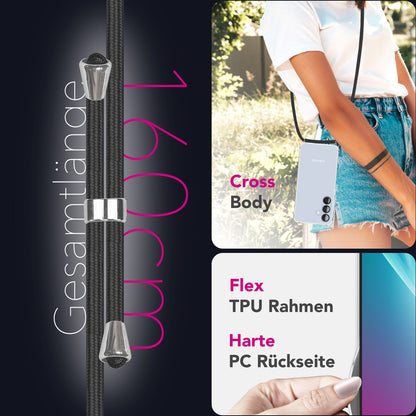 NALIA Handykette für Samsung Galaxy S25 Plus – Transparentes Hybrid-Case & Band – HANGIT PRO (Anti-Gelb Rückseite & Verstellbar) – Marke aus Berlin