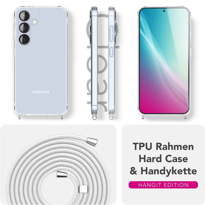 NALIA Handykette für Samsung Galaxy S25 Plus – Transparentes Hybrid-Case & Band – HANGIT PRO (Anti-Gelb Rückseite & Verstellbar) – Marke aus Berlin