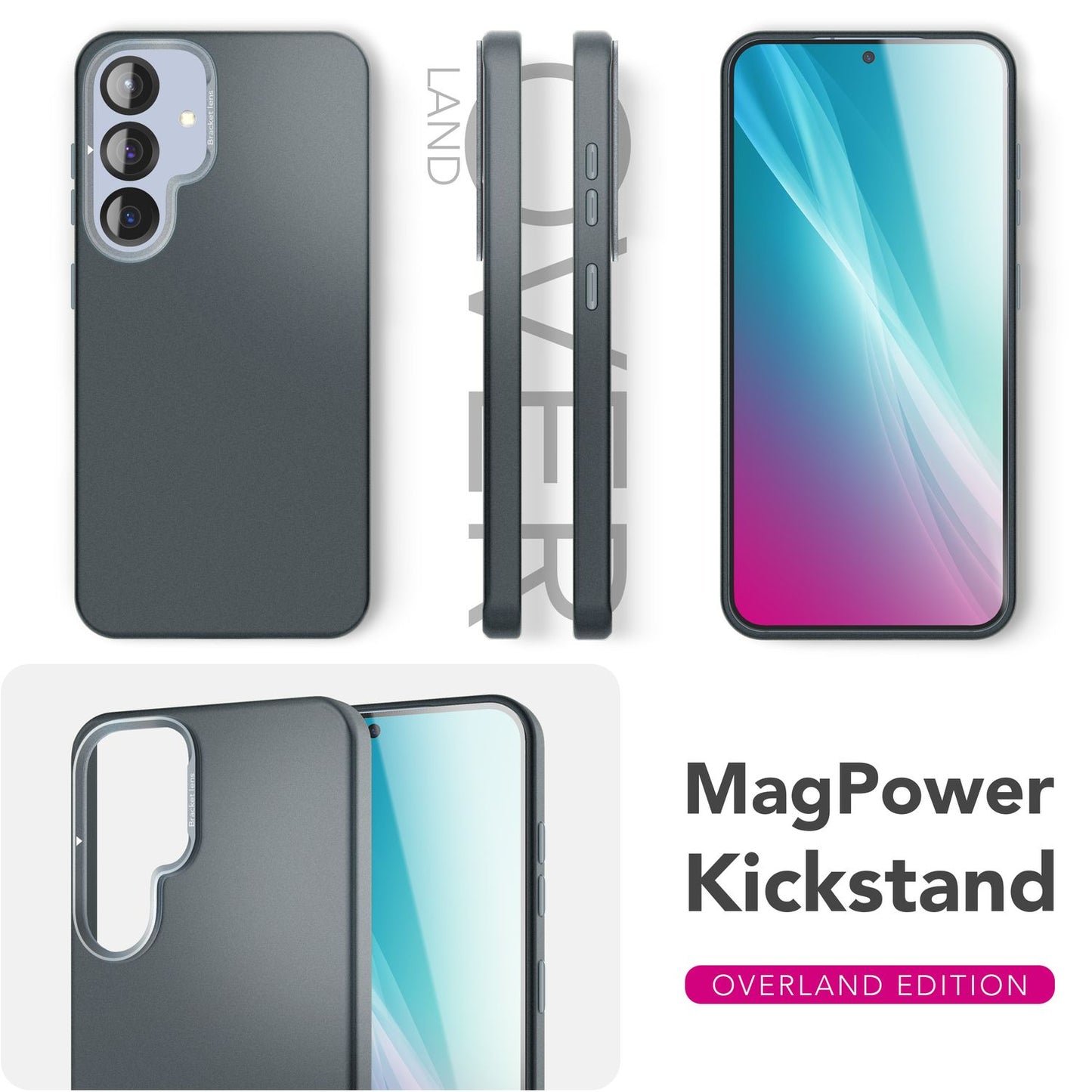 NALIA Magnet Hardcase für Samsung Galaxy S25 – Faltbarer Kamera-Stand – OVERLAND (Schutzhülle Matt & MagSafe Kompatibel) – Marke aus Berlin