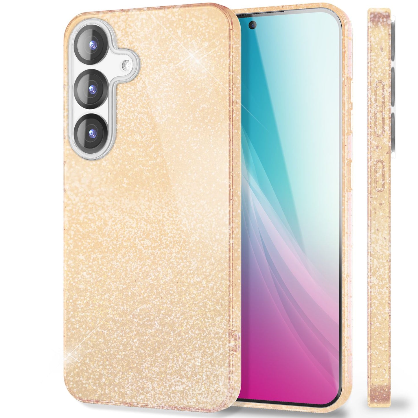 NALIA Glitzerhülle für Samsung Galaxy S25 – Funkelnder Glitzer-Look & Grip – SHINEPOP (Silikon Case) – Marke aus Berlin