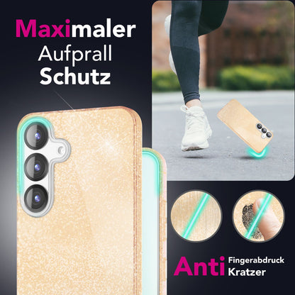 NALIA Glitzerhülle für Samsung Galaxy S25 – Funkelnder Glitzer-Look & Grip – SHINEPOP (Silikon Case) – Marke aus Berlin