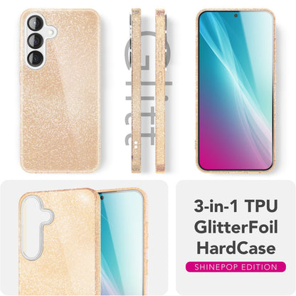 NALIA Glitzerhülle für Samsung Galaxy S25 – Funkelnder Glitzer-Look & Grip – SHINEPOP (Silikon Case) – Marke aus Berlin