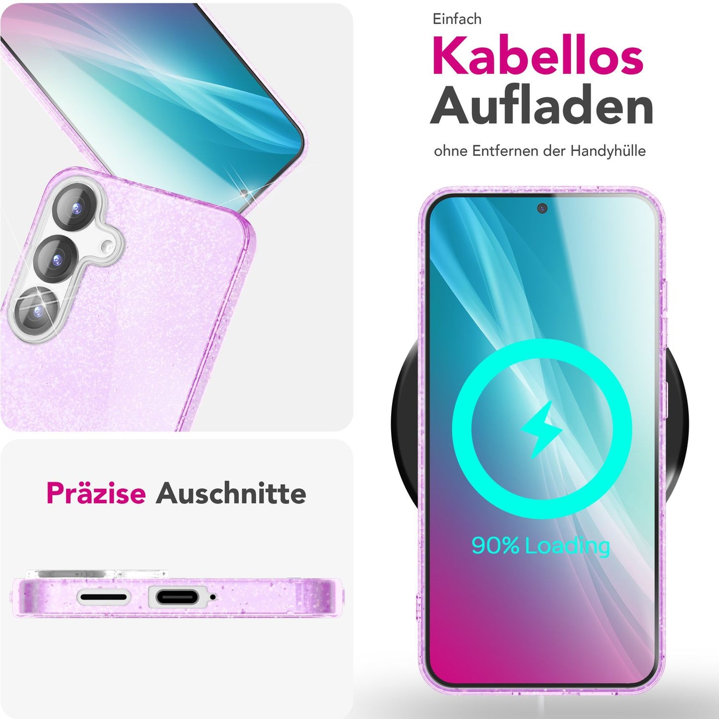 NALIA Glitzerhülle für Samsung Galaxy S25 – Funkelnder Glitzer-Look & Grip – SHINEPOP (Silikon Case) – Marke aus Berlin