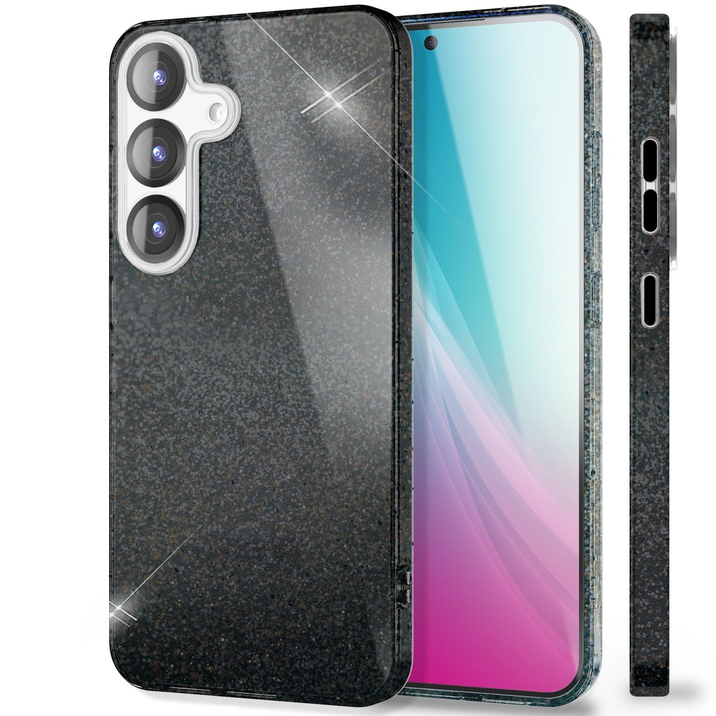 NALIA Glitzerhülle für Samsung Galaxy S25 – Funkelnder Glitzer-Look & Grip – SHINEPOP (Silikon Case) – Marke aus Berlin