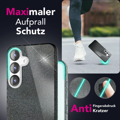 NALIA Glitzerhülle für Samsung Galaxy S25 – Funkelnder Glitzer-Look & Grip – SHINEPOP (Silikon Case) – Marke aus Berlin