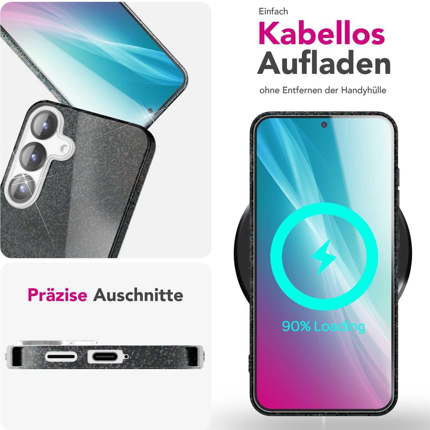 NALIA Glitzerhülle für Samsung Galaxy S25 – Funkelnder Glitzer-Look & Grip – SHINEPOP (Silikon Case) – Marke aus Berlin