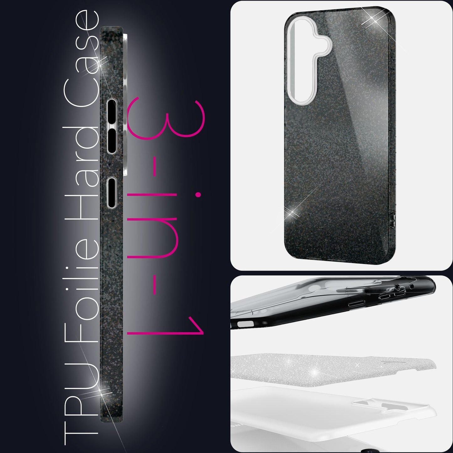 NALIA Glitzerhülle für Samsung Galaxy S25 – Funkelnder Glitzer-Look & Grip – SHINEPOP (Silikon Case) – Marke aus Berlin