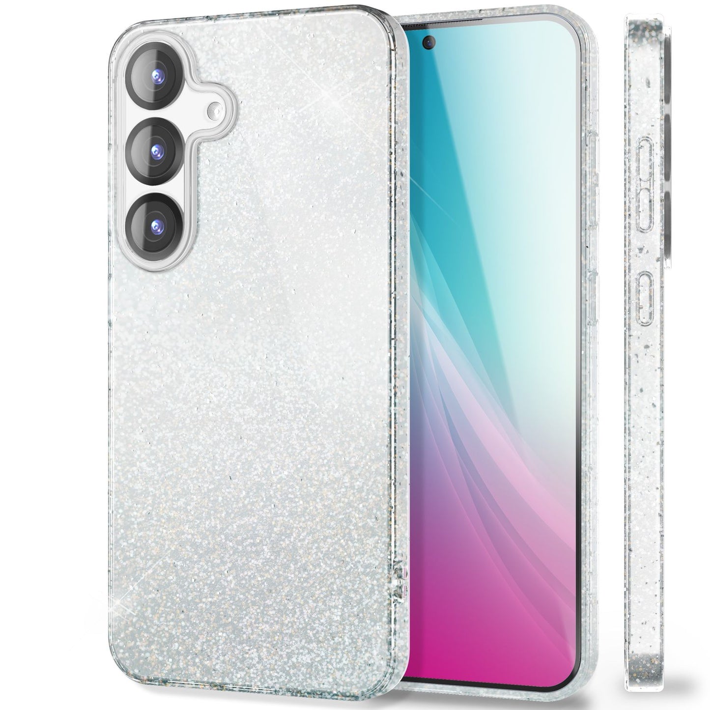 NALIA Glitzerhülle für Samsung Galaxy S25 – Funkelnder Glitzer-Look & Grip – SHINEPOP (Silikon Case) – Marke aus Berlin
