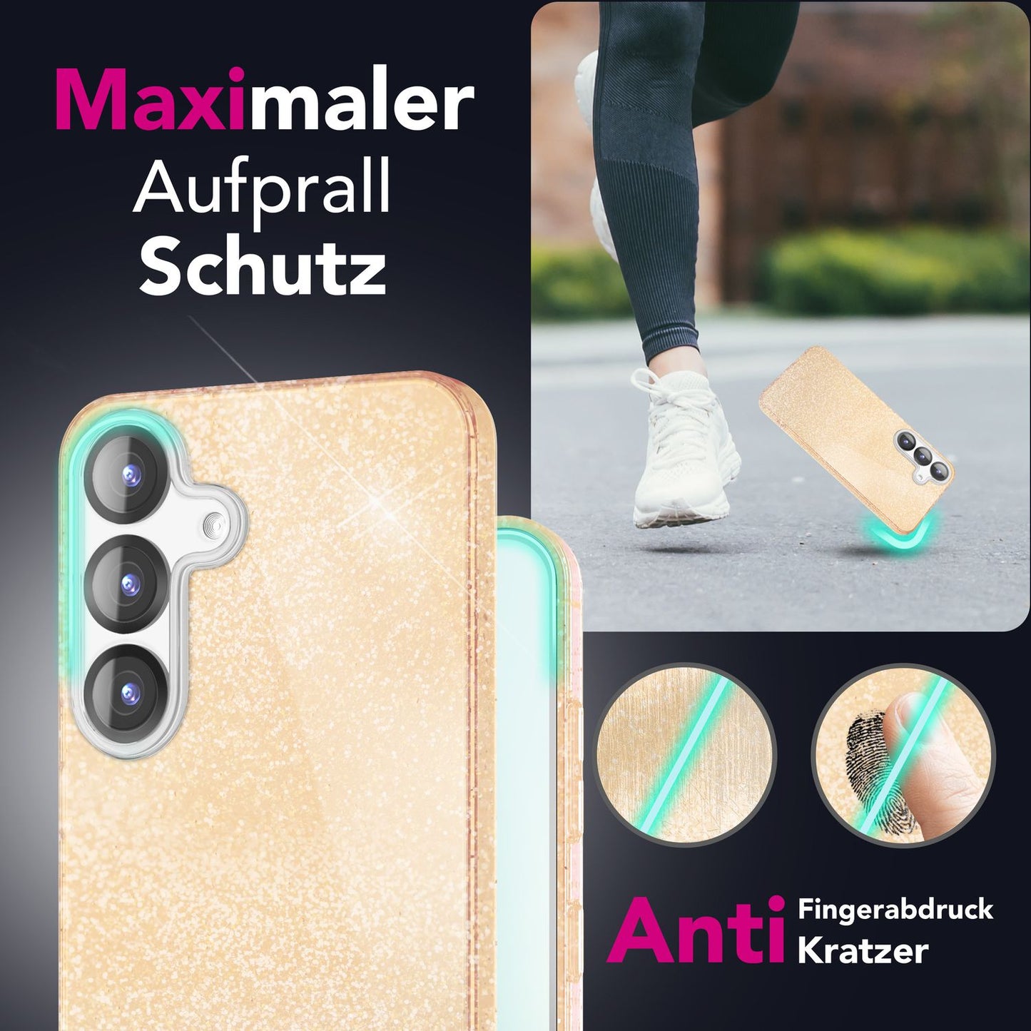 NALIA Glitzerhülle für Samsung Galaxy S25 Plus – Funkelnder Glitzer-Look & Grip – SHINEPOP (Silikon Case) – Marke aus Berlin