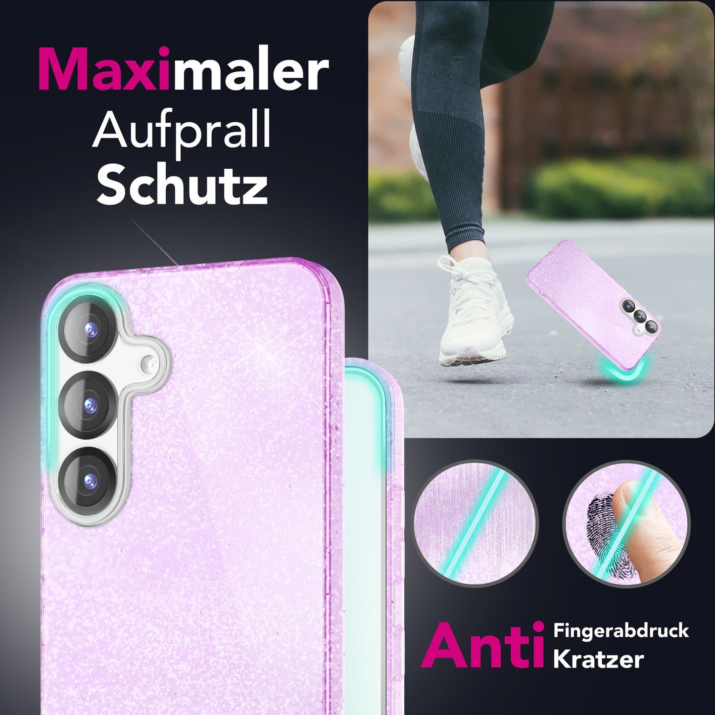 NALIA Glitzerhülle für Samsung Galaxy S25 Plus – Funkelnder Glitzer-Look & Grip – SHINEPOP (Silikon Case) – Marke aus Berlin