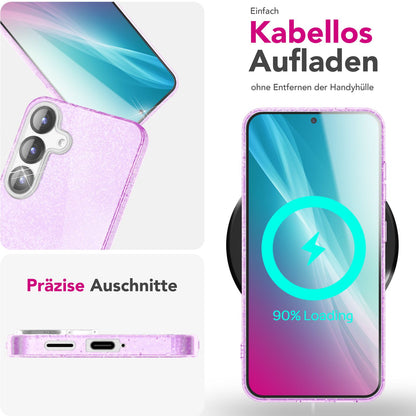 NALIA Glitzerhülle für Samsung Galaxy S25 Plus – Funkelnder Glitzer-Look & Grip – SHINEPOP (Silikon Case) – Marke aus Berlin