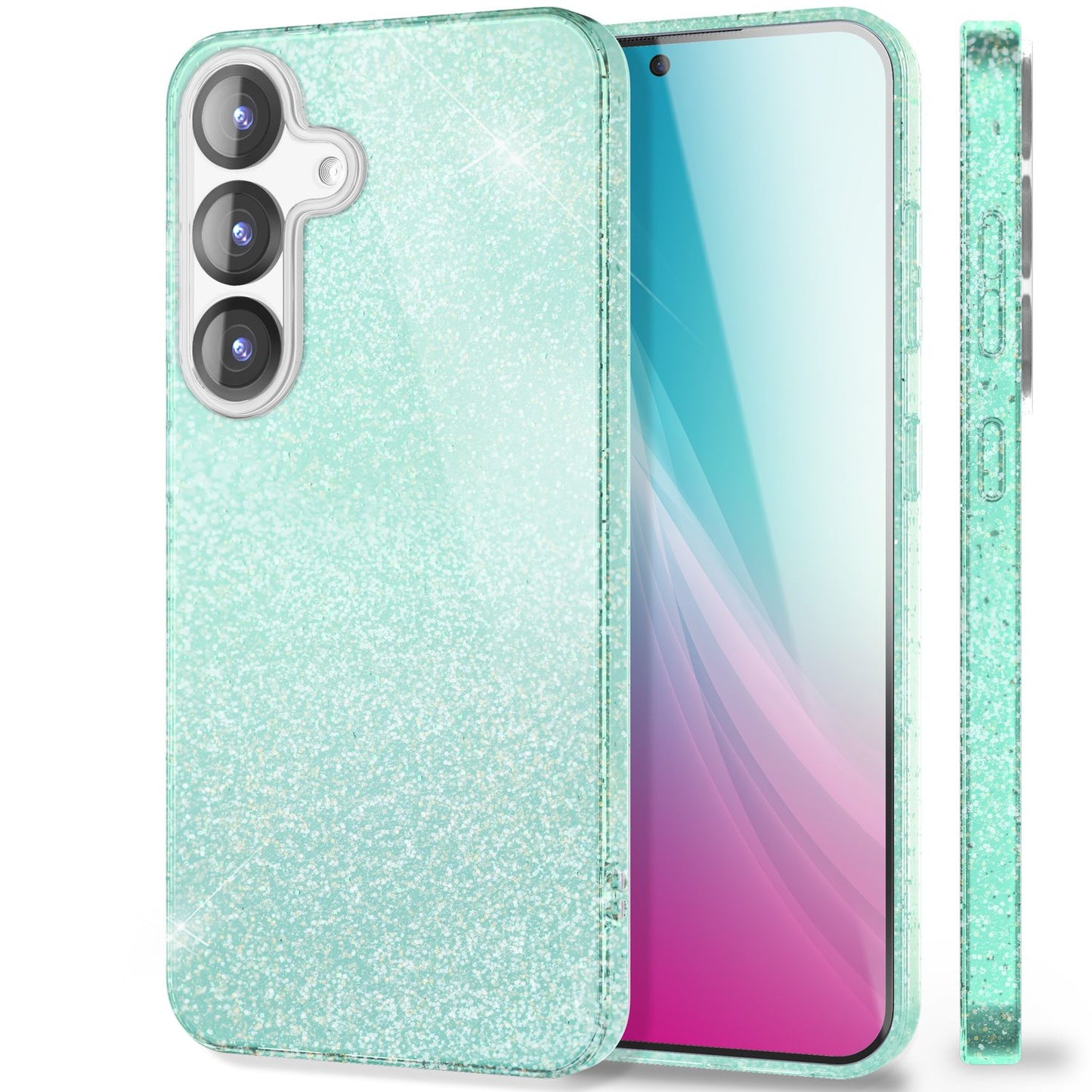 NALIA Glitzerhülle für Samsung Galaxy S25 Plus – Funkelnder Glitzer-Look & Grip – SHINEPOP (Silikon Case) – Marke aus Berlin