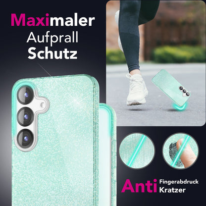 NALIA Glitzerhülle für Samsung Galaxy S25 Plus – Funkelnder Glitzer-Look & Grip – SHINEPOP (Silikon Case) – Marke aus Berlin