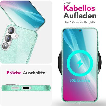 NALIA Glitzerhülle für Samsung Galaxy S25 Plus – Funkelnder Glitzer-Look & Grip – SHINEPOP (Silikon Case) – Marke aus Berlin
