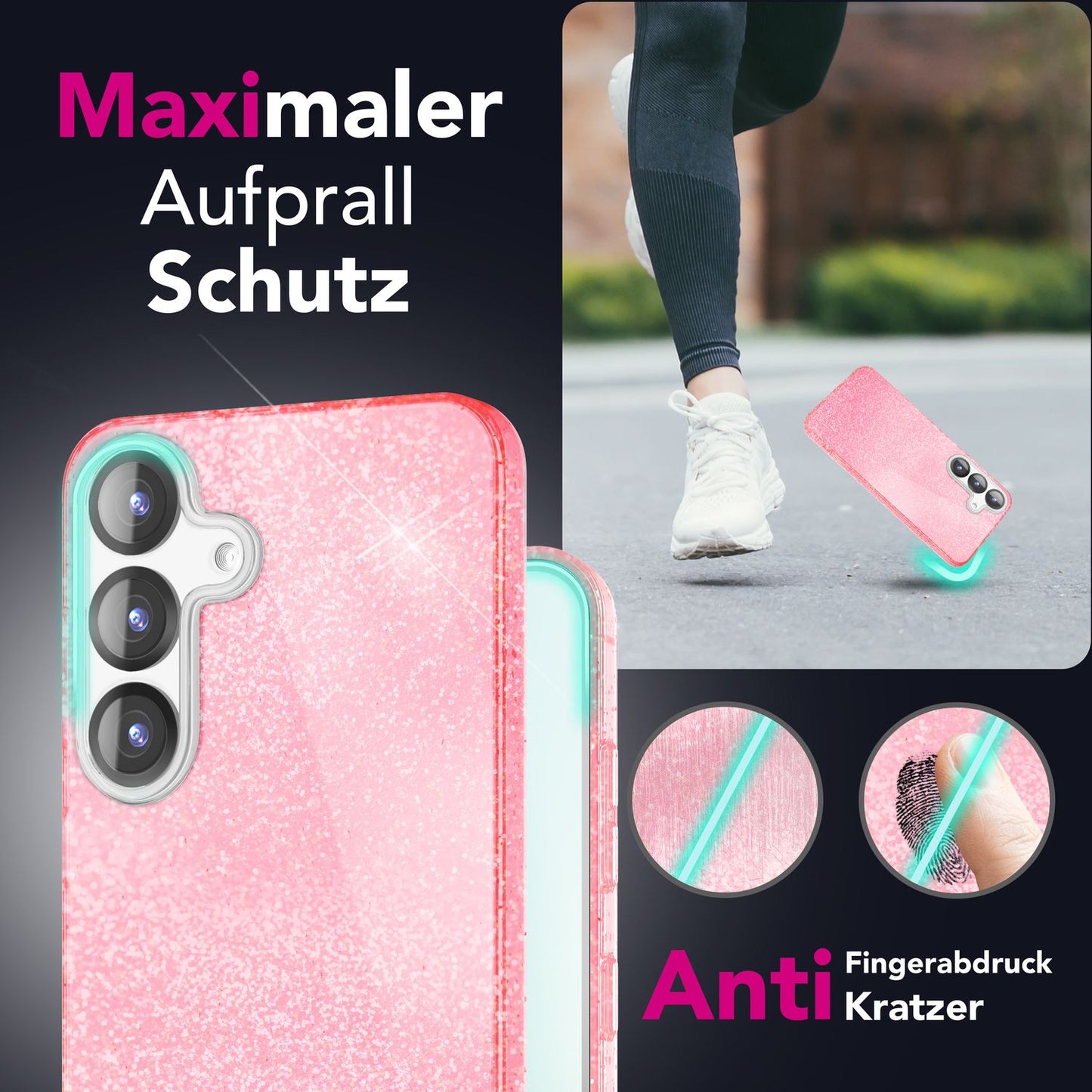 NALIA Glitzerhülle für Samsung Galaxy S25 Plus – Funkelnder Glitzer-Look & Grip – SHINEPOP (Silikon Case) – Marke aus Berlin