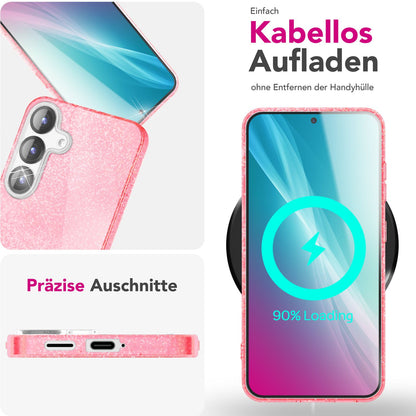 NALIA Glitzerhülle für Samsung Galaxy S25 Plus – Funkelnder Glitzer-Look & Grip – SHINEPOP (Silikon Case) – Marke aus Berlin