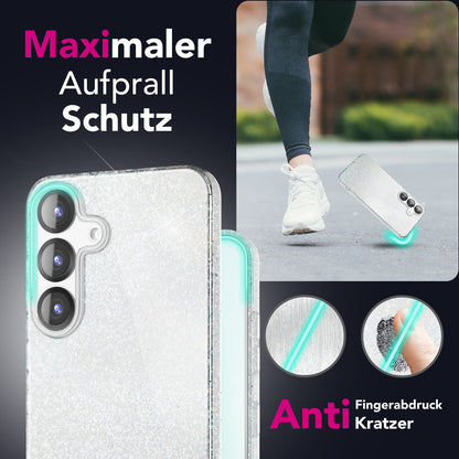 NALIA Glitzerhülle für Samsung Galaxy S25 Plus – Funkelnder Glitzer-Look & Grip – SHINEPOP (Silikon Case) – Marke aus Berlin