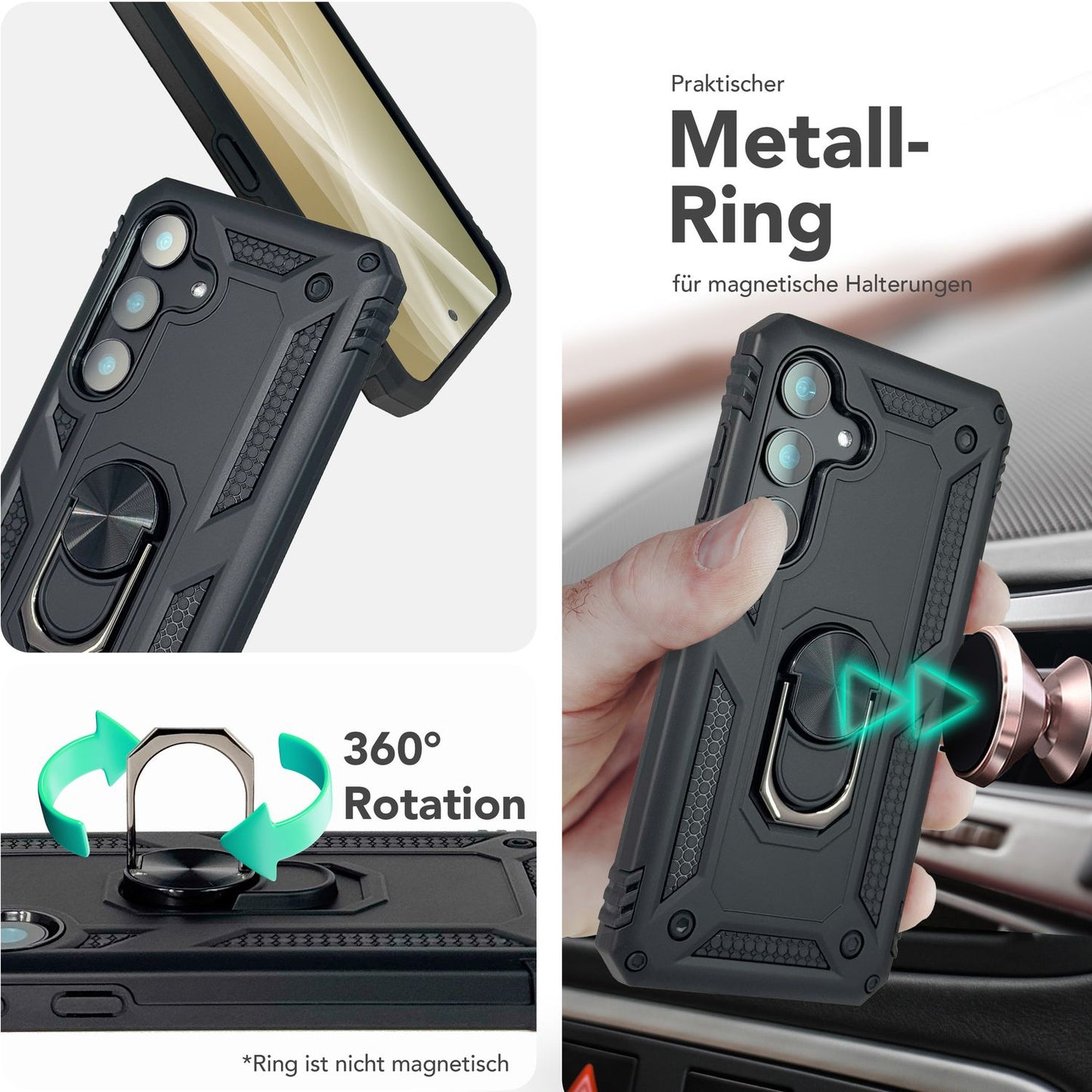 NALIA Panzerhülle für Samsung Galaxy S25 – Ring-Ständer 360° & Magnet-Halterung Kompatibel – RINGDEFEND (Stoßfestes Outdoor Case) – Marke aus Berlin