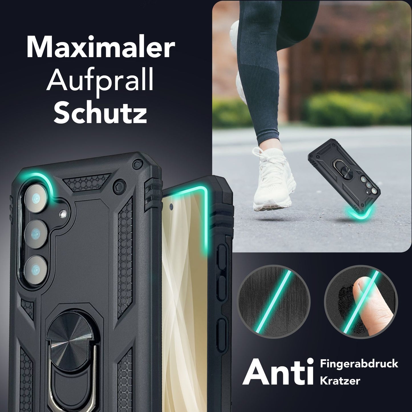 NALIA Panzerhülle für Samsung Galaxy S25 Plus – Ring-Ständer 360° & Magnet-Halterung Kompatibel – RINGDEFEND (Stoßfestes Outdoor Case) – Marke aus Berlin