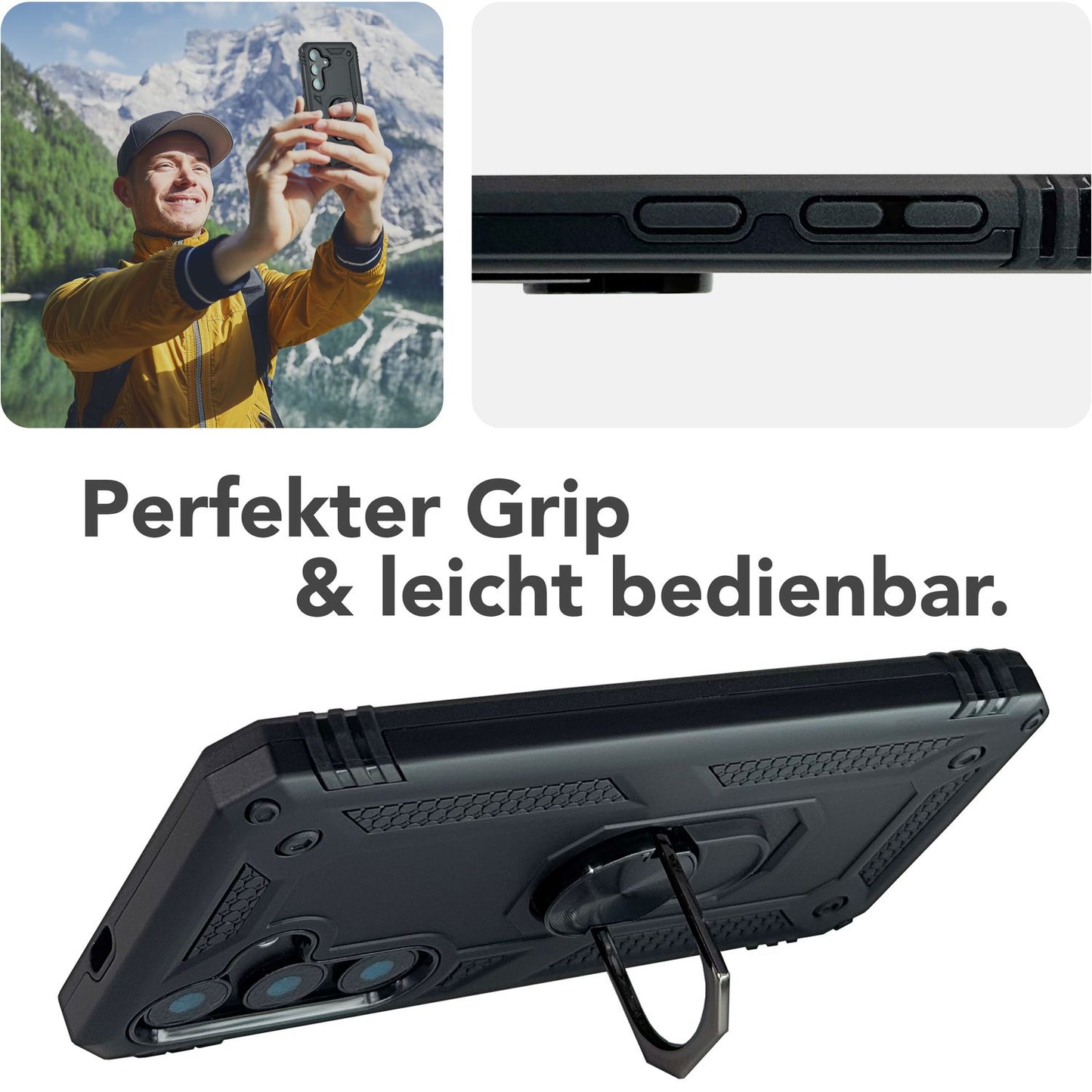 NALIA Panzerhülle für Samsung Galaxy S25 Plus – Ring-Ständer 360° & Magnet-Halterung Kompatibel – RINGDEFEND (Stoßfestes Outdoor Case) – Marke aus Berlin