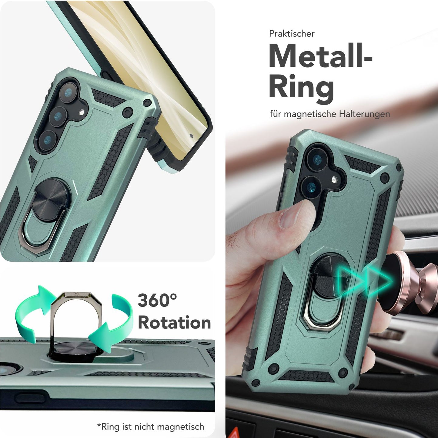 NALIA Panzerhülle für Samsung Galaxy S25 Plus – Ring-Ständer 360° & Magnet-Halterung Kompatibel – RINGDEFEND (Stoßfestes Outdoor Case) – Marke aus Berlin