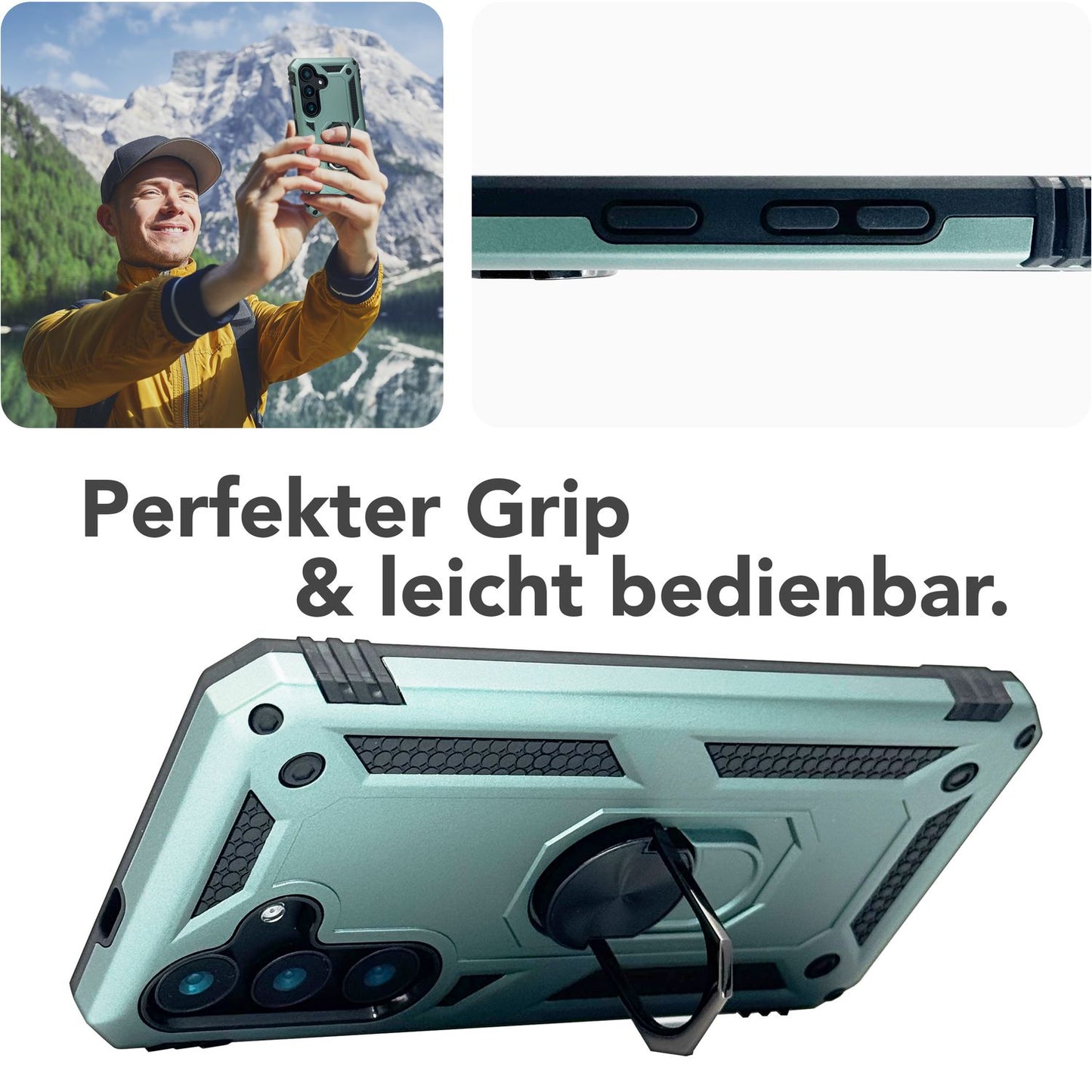 NALIA Panzerhülle für Samsung Galaxy S25 Plus – Ring-Ständer 360° & Magnet-Halterung Kompatibel – RINGDEFEND (Stoßfestes Outdoor Case) – Marke aus Berlin