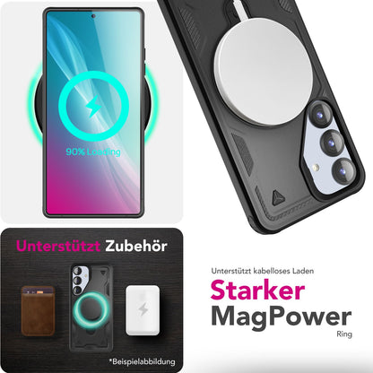 NALIA Magnetische Panzerhülle für Samsung Galaxy S25 – Ring-Halterung 360° & MagSafe kompatibel – STORMGUARD (Outdoor Case) – Marke aus Berlin
