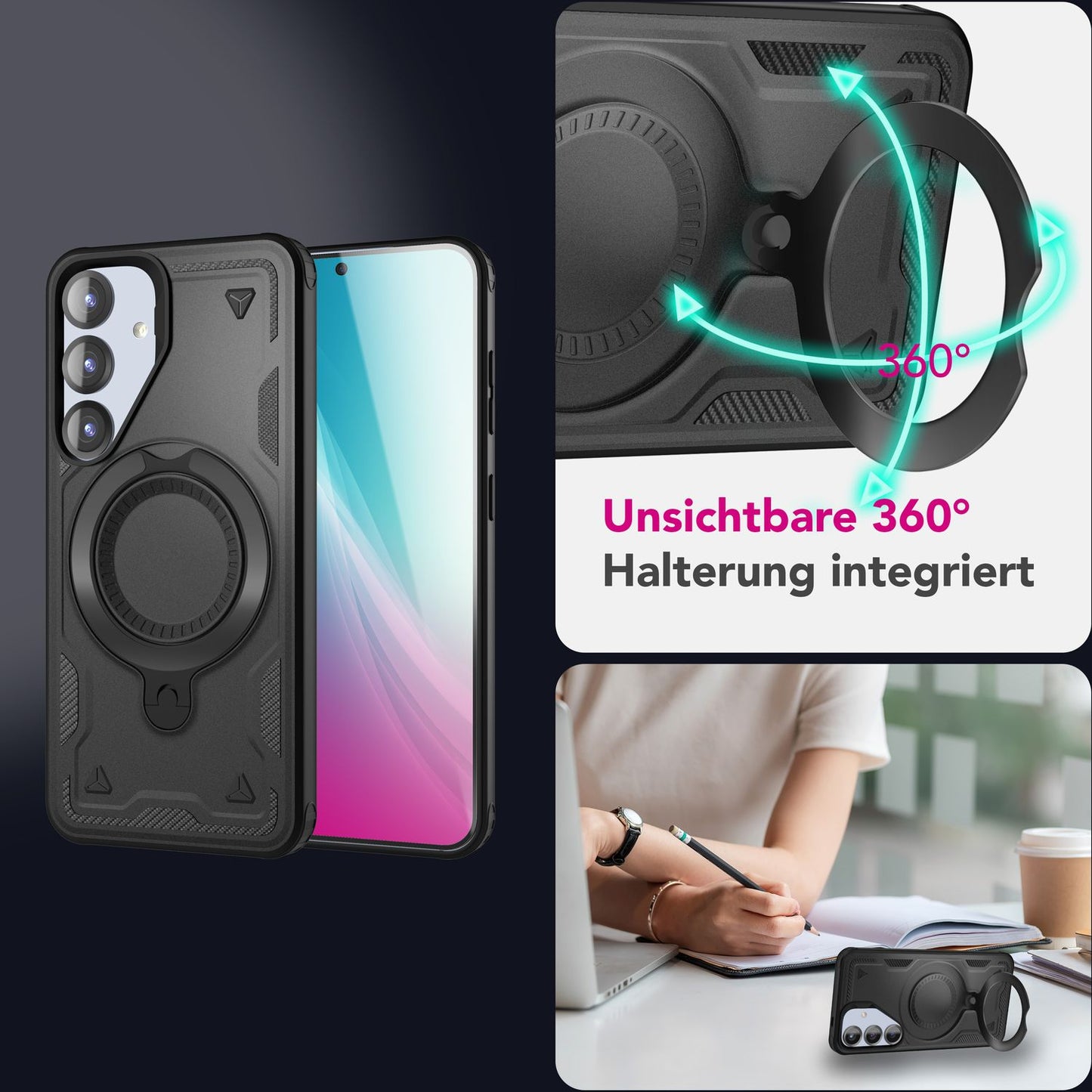 NALIA Magnetische Panzerhülle für Samsung Galaxy S25 – Ring-Halterung 360° & MagSafe kompatibel – STORMGUARD (Outdoor Case) – Marke aus Berlin