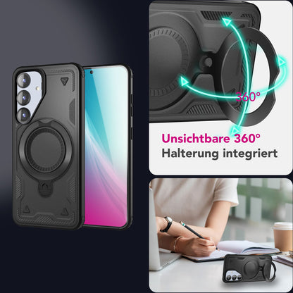NALIA Magnetische Panzerhülle für Samsung Galaxy S25 – Ring-Halterung 360° & MagSafe kompatibel – STORMGUARD (Outdoor Case) – Marke aus Berlin