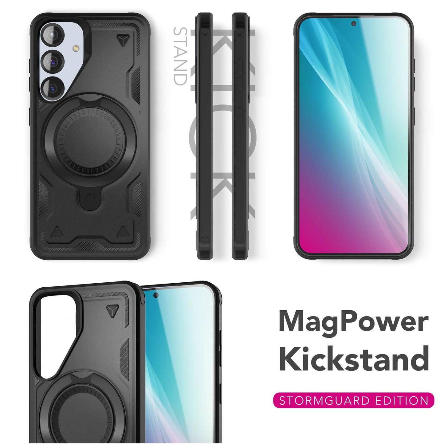 NALIA Magnetische Panzerhülle für Samsung Galaxy S25 Plus – Ring-Halterung 360° & MagSafe kompatibel – STORMGUARD (Outdoor Case) – Marke aus Berlin