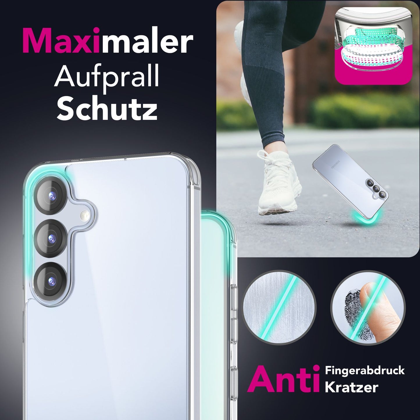 NALIA Transparente Hülle für Samsung Galaxy S25 – Anti-Gelb & Stoßfest – BLYSS (Rückseite in Glas-Optik) – Marke aus Berlin