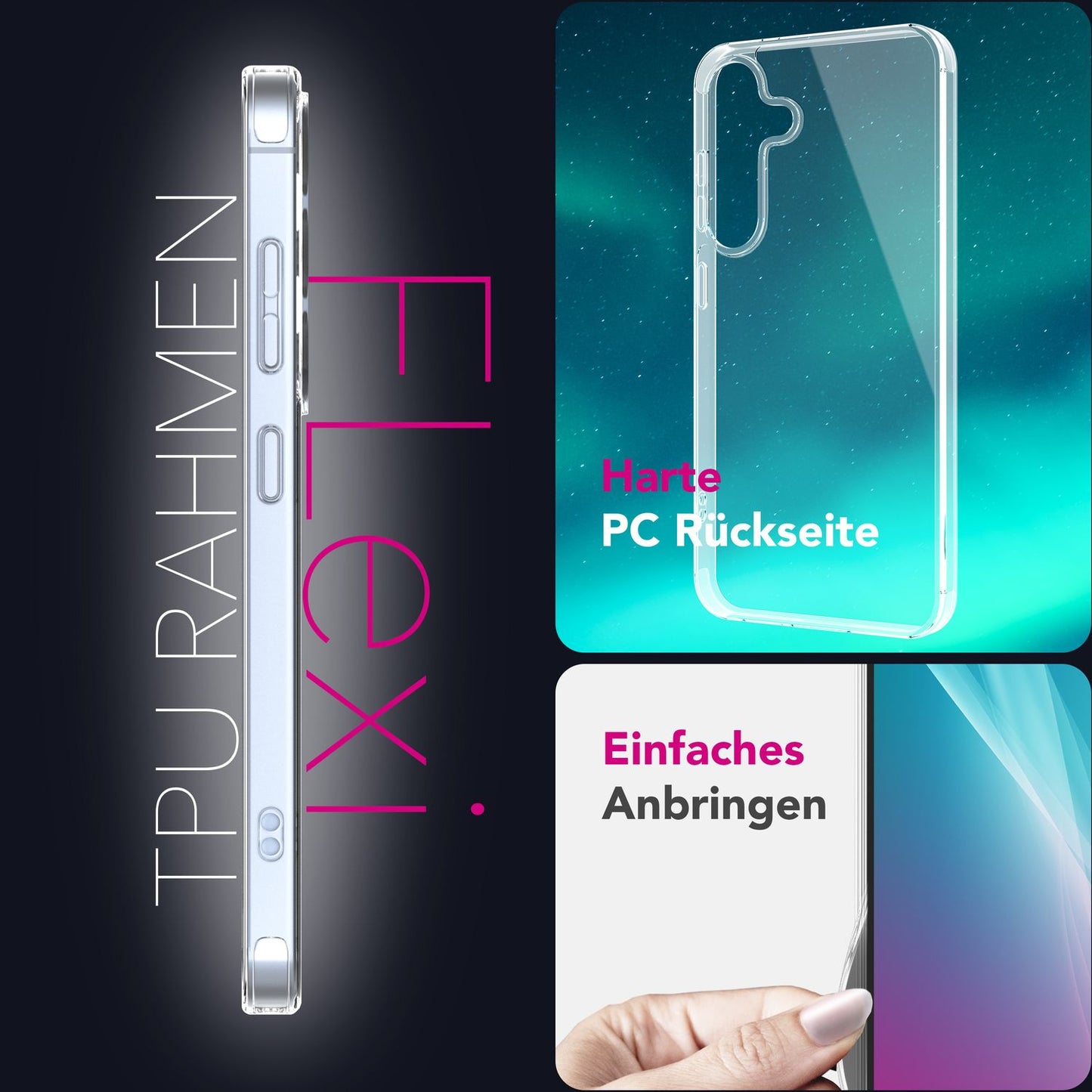 NALIA Transparente Hülle für Samsung Galaxy S25 Plus – Anti-Gelb & Stoßfest – BLYSS (Rückseite in Glas-Optik) – Marke aus Berlin