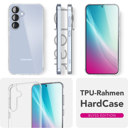 NALIA Transparente Hülle für Samsung Galaxy S25 Plus – Anti-Gelb & Stoßfest – BLYSS (Rückseite in Glas-Optik) – Marke aus Berlin