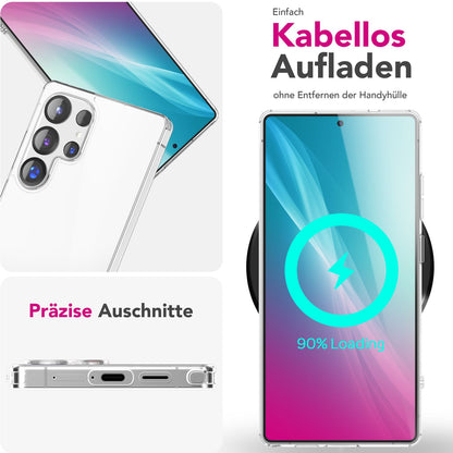 NALIA Transparente Hülle für Samsung Galaxy S25 Ultra – Anti-Gelb & Stoßfest – BLYSS (Rückseite in Glas-Optik) – Marke aus Berlin