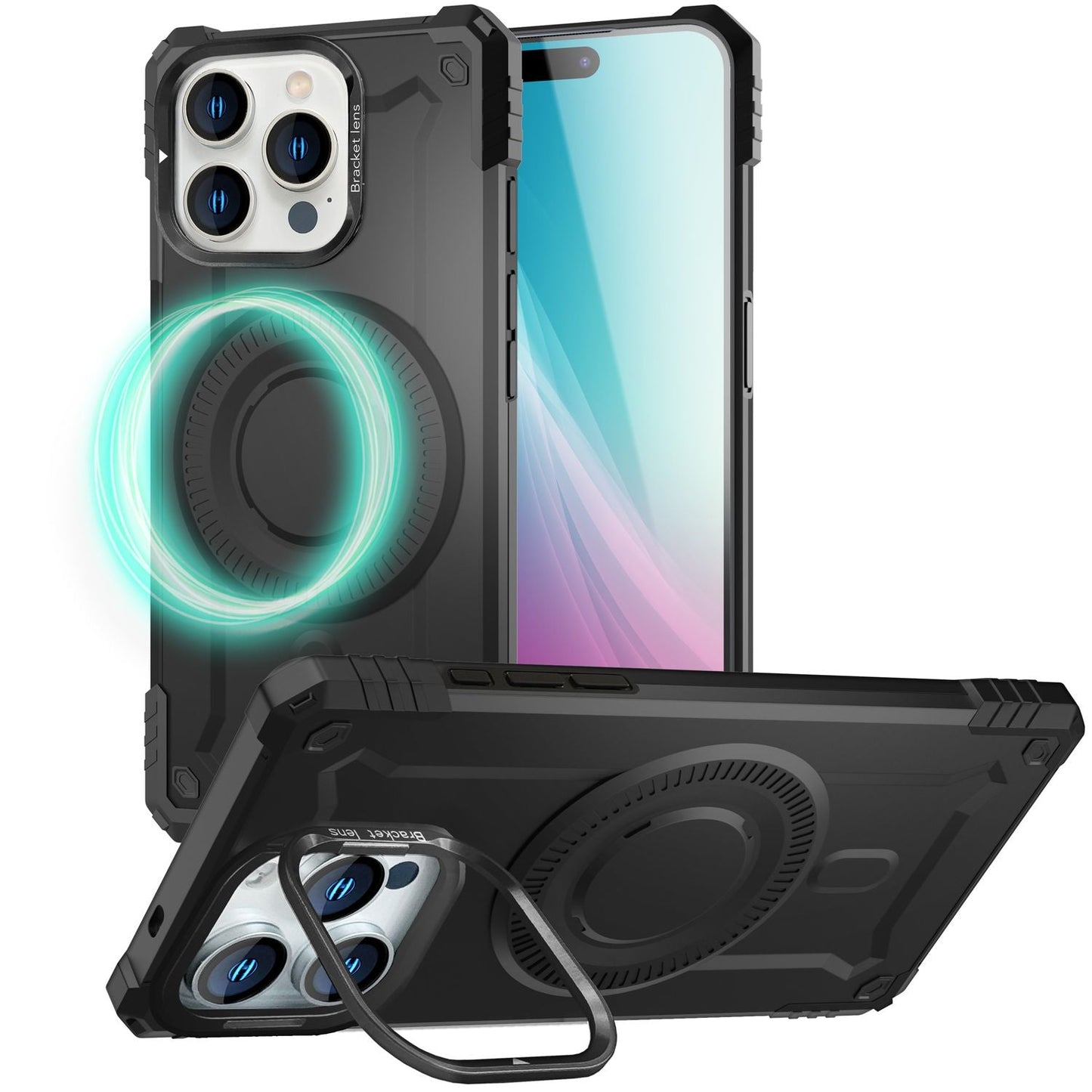 NALIA Magnetische Panzerhülle für iPhone 16 Pro – MagSafe kompatibel & Kamera-Stand – GRANITE (Outdoor Schutzhülle Stoßfest) – Marke aus Berlin