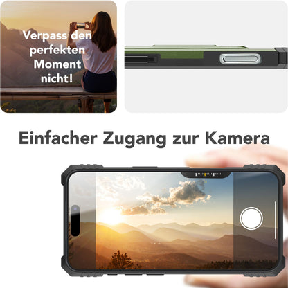 NALIA Magnetische Panzerhülle für iPhone 16 Pro – MagSafe kompatibel & Kamera-Stand – GRANITE (Outdoor Schutzhülle Stoßfest) – Marke aus Berlin