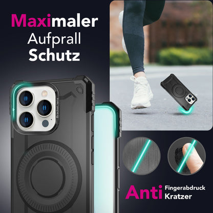 NALIA Magnetische Panzerhülle für iPhone 16 Pro Max – MagSafe kompatibel & Kamera-Stand – GRANITE (Outdoor Schutzhülle Stoßfest) – Marke aus Berlin