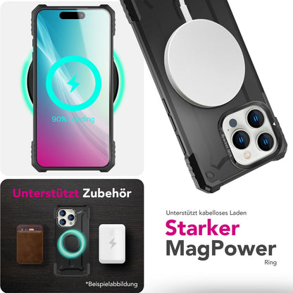 NALIA Magnetische Panzerhülle für iPhone 16 Pro Max – MagSafe kompatibel & Kamera-Stand – GRANITE (Outdoor Schutzhülle Stoßfest) – Marke aus Berlin