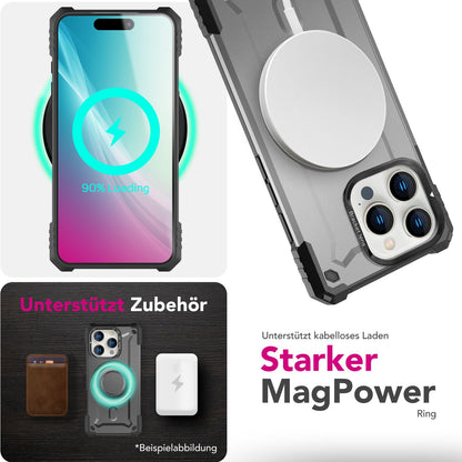 NALIA Magnetische Panzerhülle für iPhone 16 Pro Max – MagSafe kompatibel & Kamera-Stand – GRANITE (Outdoor Schutzhülle Stoßfest) – Marke aus Berlin