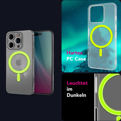 NALIA Ultra Slim Hardcase für iPhone 16 Pro – MagSafe Kompatibel & Nachleuchtender Ring – THINIX GLOW (Matt-Transparent & 0,3mm Dünn) – Marke aus Berlin