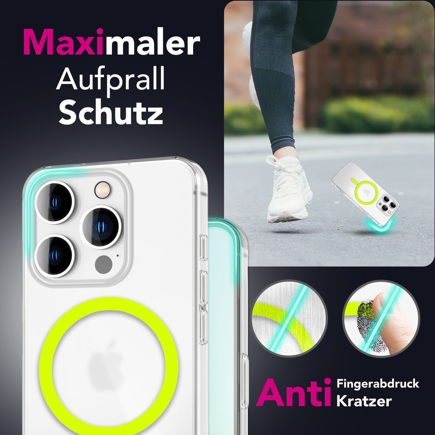 NALIA Ultra Slim Hardcase für iPhone 16 Pro Max – MagSafe Kompatibel & Nachleuchtender Ring – THINIX GLOW (Matt-Transparent & 0,3mm Dünn) – Marke aus Berlin