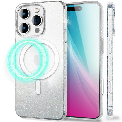 NALIA Glitzerhülle für iPhone 16 Pro – MagSafe kompatibel & Funkelnd – STARLITE (Klares Hybrid-Case mit Silikon-Rahmen & Anti-Gelb Rückseite) – Marke aus Berlin